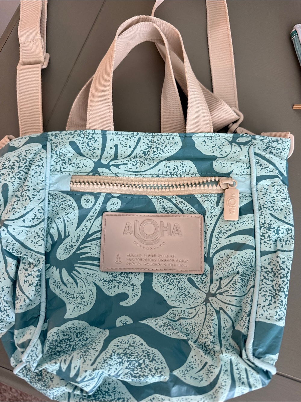 ALOHA Collection Teal and Cream Floral Tote